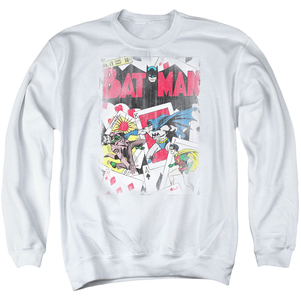 AN OFFCIALLY LICENSED DC NUMBER 11 DISTRESSED ADULT UNISEX CREWNECK SWEATSHIRT WHITE