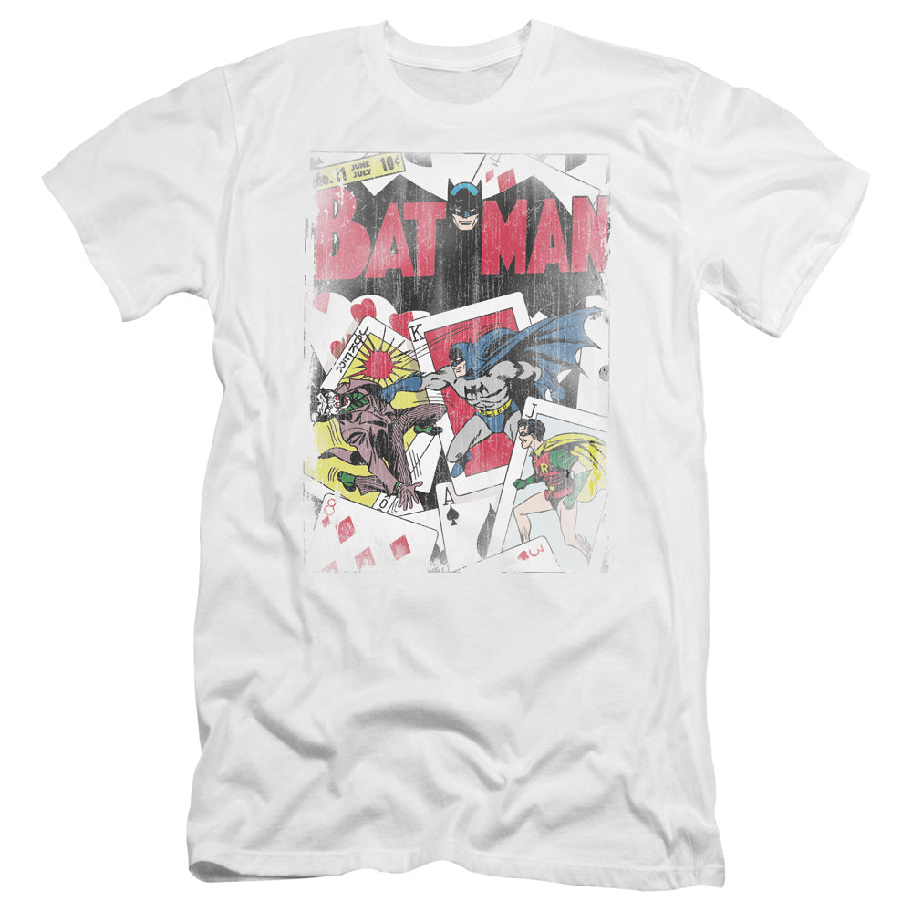 AN OFFCIALLY LICENSED DC NUMBER 11 DISTRESSED MEN'S PREMIUM SLIM FIT T-SHIRT WHITE