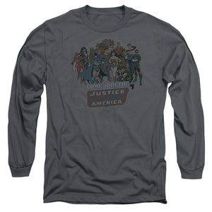 AN OFFCIALLY LICENSED DC JOIN THE JUSTICE LEAGUE MEN'S LONG SLEEVE T-SHIRT CHARCOAL