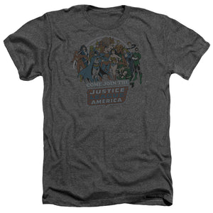AN OFFCIALLY LICENSED DC JOIN THE JUSTICE LEAGUE MEN'S HEATHER T-SHIRT CHARCOAL
