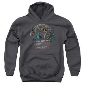 AN OFFCIALLY LICENSED DC JOIN THE JUSTICE LEAGUE YOUTH HOODIE CHARCOAL