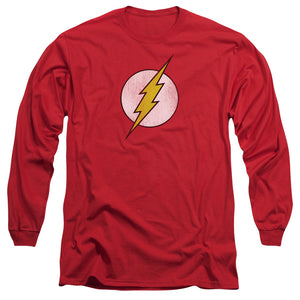 AN OFFCIALLY LICENSED DC FLASH FLASH LOGO DISTRESSED MEN'S LONG SLEEVE T-SHIRT RED