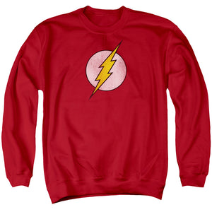 AN OFFCIALLY LICENSED DC FLASH FLASH LOGO DISTRESSED ADULT UNISEX CREWNECK SWEATSHIRT RED
