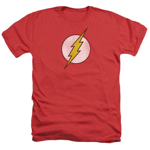 AN OFFCIALLY LICENSED DC FLASH FLASH LOGO DISTRESSED MEN'S HEATHER T-SHIRT RED