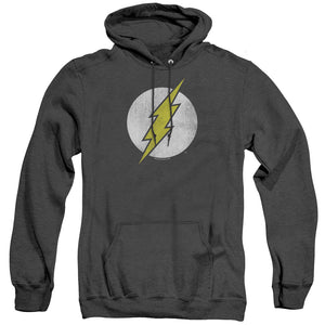 AN OFFCIALLY LICENSED DC FLASH FLASH LOGO DISTRESSED ADULT UNISEX HEATHER PULLOVER HOODIE BLACK