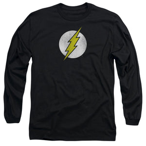 AN OFFCIALLY LICENSED DC FLASH FLASH LOGO DISTRESSED MEN'S LONG SLEEVE T-SHIRT BLACK