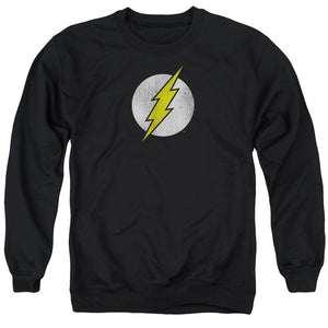 AN OFFCIALLY LICENSED DC FLASH FLASH LOGO DISTRESSED ADULT UNISEX CREWNECK SWEATSHIRT BLACK