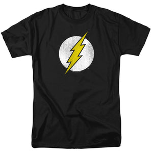 AN OFFCIALLY LICENSED DC FLASH FLASH LOGO DISTRESSED MEN'S REGULAR FIT T-SHIRT BLACK