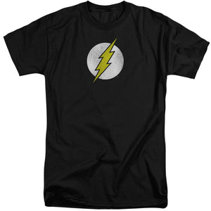 AN OFFCIALLY LICENSED DC FLASH FLASH LOGO DISTRESSED MEN'S TALL FIT T-SHIRT BLACK