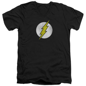 AN OFFCIALLY LICENSED DC FLASH FLASH LOGO DISTRESSED MEN'S V-NECK T-SHIRT BLACK
