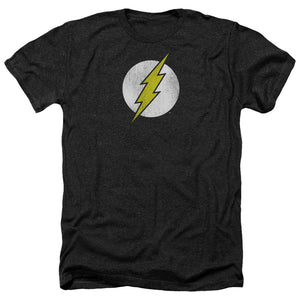 AN OFFCIALLY LICENSED DC FLASH FLASH LOGO DISTRESSED MEN'S HEATHER T-SHIRT CHARCOAL