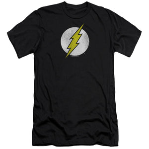 AN OFFCIALLY LICENSED DC FLASH FLASH LOGO DISTRESSED MEN'S PREMIUM SLIM FIT T-SHIRT BLACK
