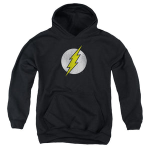 AN OFFCIALLY LICENSED DC FLASH FLASH LOGO DISTRESSED YOUTH HOODIE BLACK