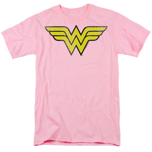 AN OFFCIALLY LICENSED DC WONDER WOMAN WW LOGO DISTRESSED MEN'S REGULAR FIT T-SHIRT LIGHT BLUE