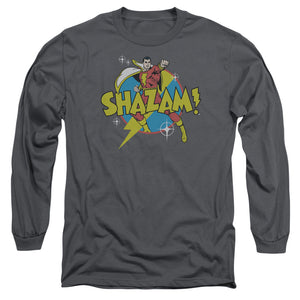 AN OFFCIALLY LICENSED DC SHAZAM POWER BOLT MEN'S LONG SLEEVE T-SHIRT CHARCOAL