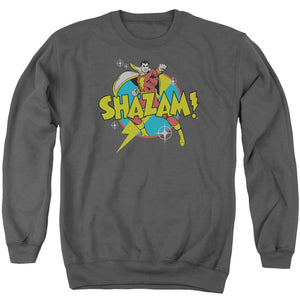 AN OFFCIALLY LICENSED DC SHAZAM POWER BOLT ADULT UNISEX CREWNECK SWEATSHIRT CHARCOAL