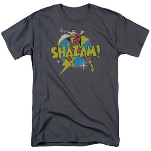 AN OFFCIALLY LICENSED DC SHAZAM POWER BOLT MEN'S REGULAR FIT T-SHIRT CHARCOAL