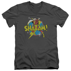 AN OFFCIALLY LICENSED DC SHAZAM POWER BOLT MEN'S V-NECK T-SHIRT CHARCOAL