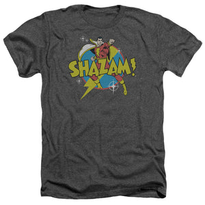 AN OFFCIALLY LICENSED DC SHAZAM POWER BOLT MEN'S HEATHER T-SHIRT CHARCOAL