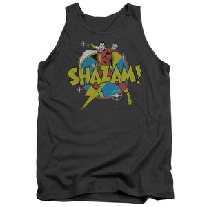 AN OFFCIALLY LICENSED DC SHAZAM POWER BOLT ADULT UNISEX TANK TOP CHARCOAL