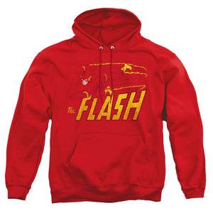 AN OFFCIALLY LICENSED DC FLASH FLASH SPEED DISTRESSED ADULT UNISEX PULLOVER HOODIE RED