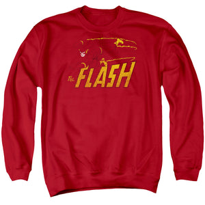 AN OFFCIALLY LICENSED DC FLASH FLASH SPEED DISTRESSED ADULT UNISEX CREWNECK SWEATSHIRT RED