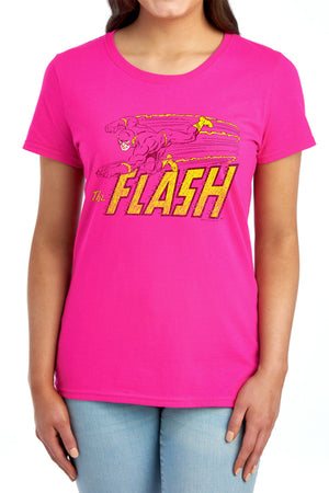 AN OFFCIALLY LICENSED DC FLASH FLASH SPEED DISTRESSED WOMEN'S REGULAR FIT T-SHIRT RED