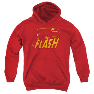 AN OFFCIALLY LICENSED DC FLASH FLASH SPEED DISTRESSED YOUTH HOODIE RED