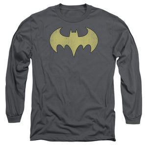 AN OFFCIALLY LICENSED DC BATGIRL LOGO DISTRESSED MEN'S LONG SLEEVE T-SHIRT CHARCOAL