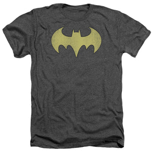 AN OFFCIALLY LICENSED DC BATGIRL LOGO DISTRESSED MEN'S HEATHER T-SHIRT CHARCOAL