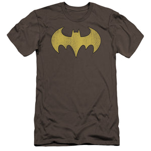 AN OFFCIALLY LICENSED DC BATGIRL LOGO DISTRESSED MEN'S PREMIUM SLIM FIT T-SHIRT CHARCOAL