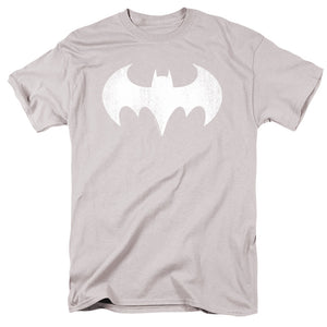 AN OFFCIALLY LICENSED DC BATGIRL LOGO DISTRESSED MEN'S REGULAR FIT T-SHIRT SILVER