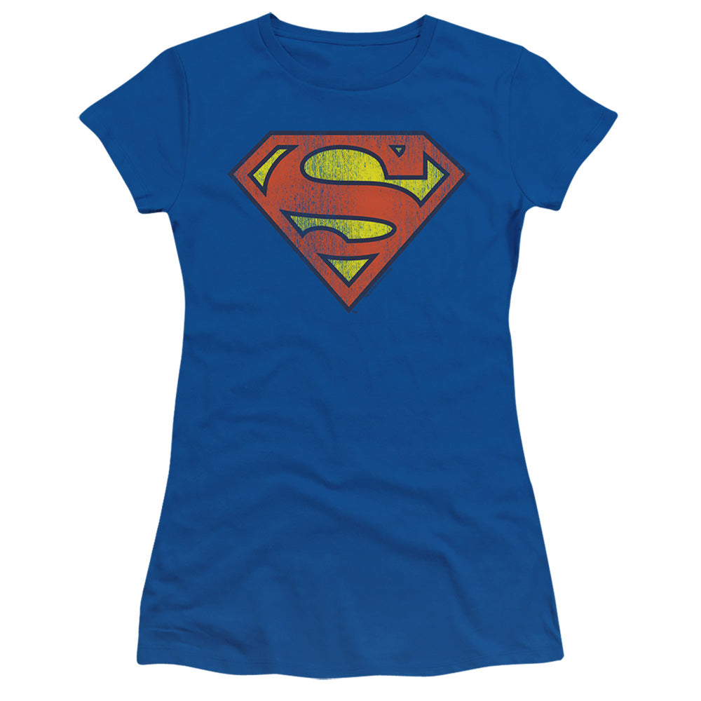 DC Retro Supes Logo Distressed Licensed Women's T-Shirt Juniors MD-XL