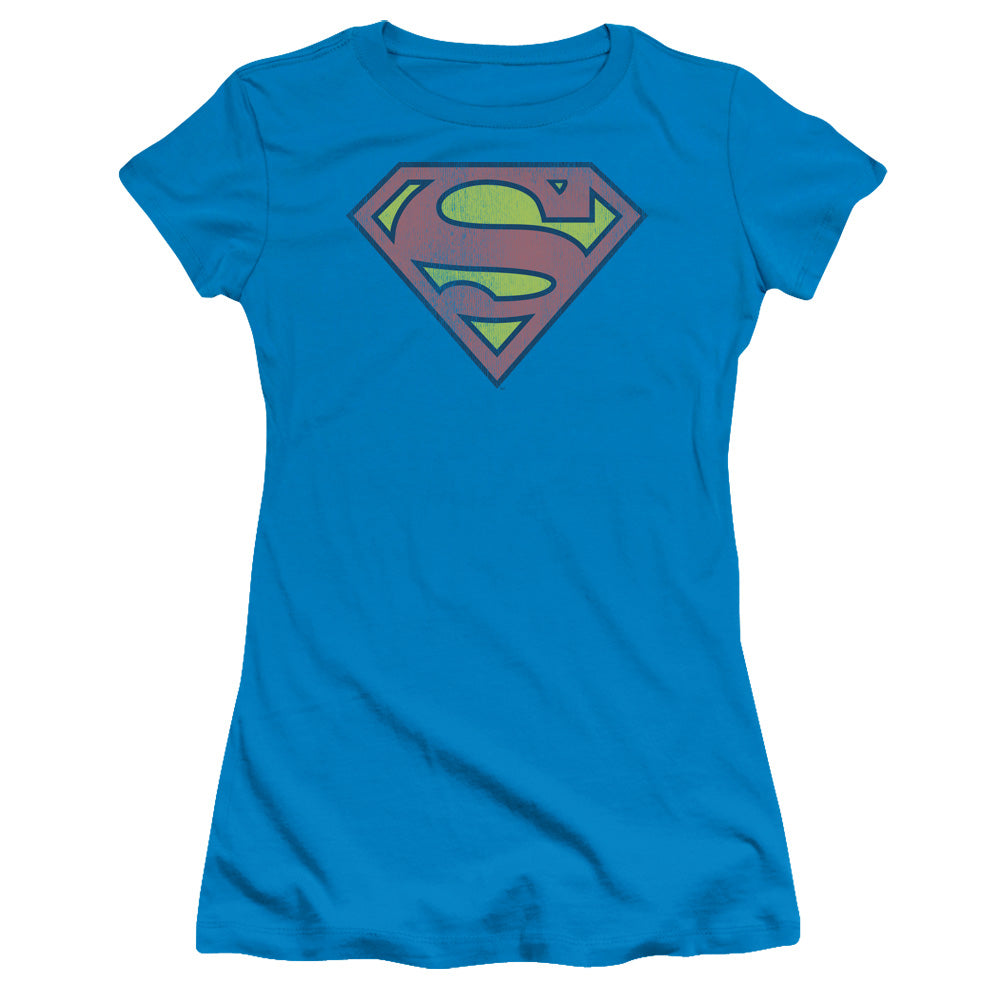 DC Retro Supes Logo Distressed Licensed Women's T-Shirt Juniors SM-XL