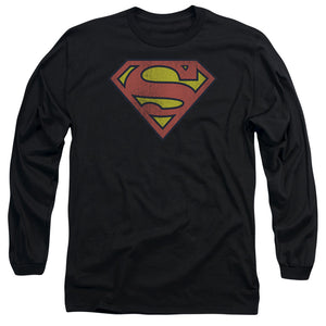 AN OFFCIALLY LICENSED DC RETRO SUPES LOGO DISTRESSED MEN'S LONG SLEEVE T-SHIRT BLACK