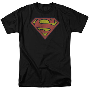 AN OFFCIALLY LICENSED DC RETRO SUPES LOGO DISTRESSED MEN'S REGULAR FIT T-SHIRT BLACK