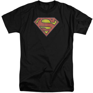 AN OFFCIALLY LICENSED DC RETRO SUPES LOGO DISTRESSED MEN'S TALL FIT T-SHIRT BLACK