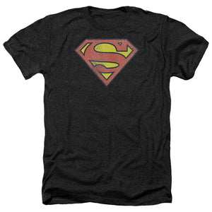 AN OFFCIALLY LICENSED DC RETRO SUPES LOGO DISTRESSED MEN'S HEATHER T-SHIRT CHARCOAL