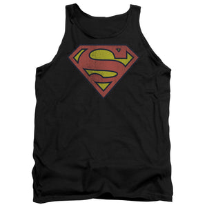 AN OFFCIALLY LICENSED DC RETRO SUPES LOGO DISTRESSED ADULT UNISEX TANK TOP BLACK