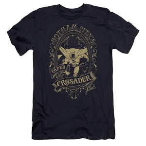 AN OFFCIALLY LICENSED DC GOTHAM CRUSADER MEN'S PREMIUM SLIM FIT T-SHIRT NAVY