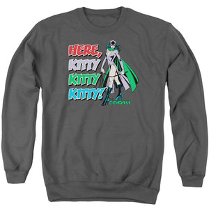 AN OFFCIALLY LICENSED DC HERE KITTY ADULT UNISEX CREWNECK SWEATSHIRT CHARCOAL
