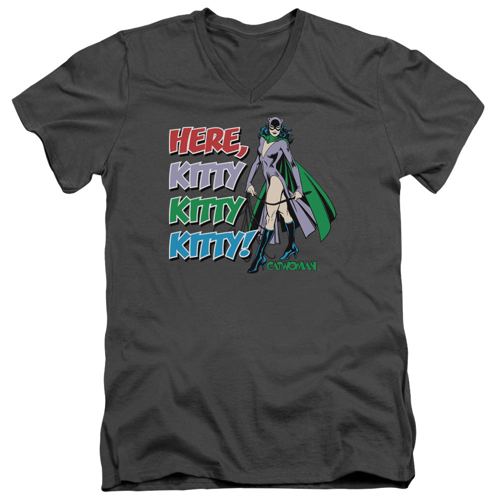 AN OFFCIALLY LICENSED DC HERE KITTY MEN'S V-NECK T-SHIRT CHARCOAL