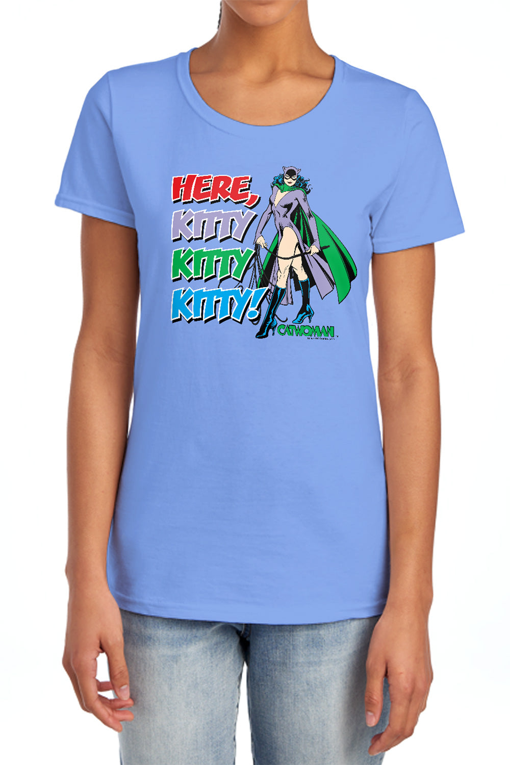 AN OFFCIALLY LICENSED DC HERE KITTY WOMEN'S REGULAR FIT T-SHIRT CHARCOAL