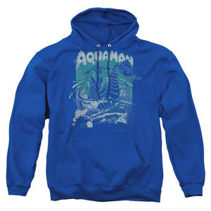 AN OFFCIALLY LICENSED DC AQUAMAN CATCH A WAVE ADULT UNISEX PULLOVER HOODIE ROYAL