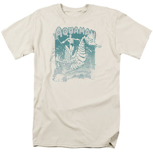 AN OFFCIALLY LICENSED DC AQUAMAN CATCH A WAVE MEN'S REGULAR FIT T-SHIRT CREAM