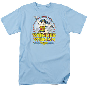 AN OFFCIALLY LICENSED DC WONDER WOMAN STAR OF PARADISE ISLAND MEN'S REGULAR FIT T-SHIRT LIGHT BLUE