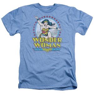 AN OFFCIALLY LICENSED DC WONDER WOMAN STAR OF PARADISE ISLAND MEN'S HEATHER T-SHIRT LIGHT BLUE
