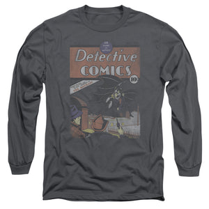 AN OFFCIALLY LICENSED DC DETECTIVE #27 DISTRESSED MEN'S LONG SLEEVE T-SHIRT CHARCOAL
