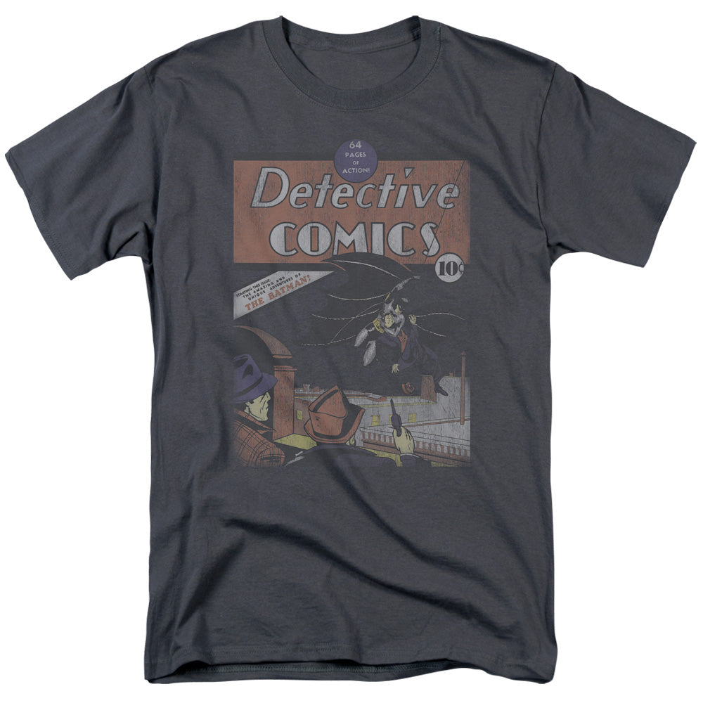 AN OFFCIALLY LICENSED DC DETECTIVE #27 DISTRESSED MEN'S REGULAR FIT T-SHIRT CHARCOAL