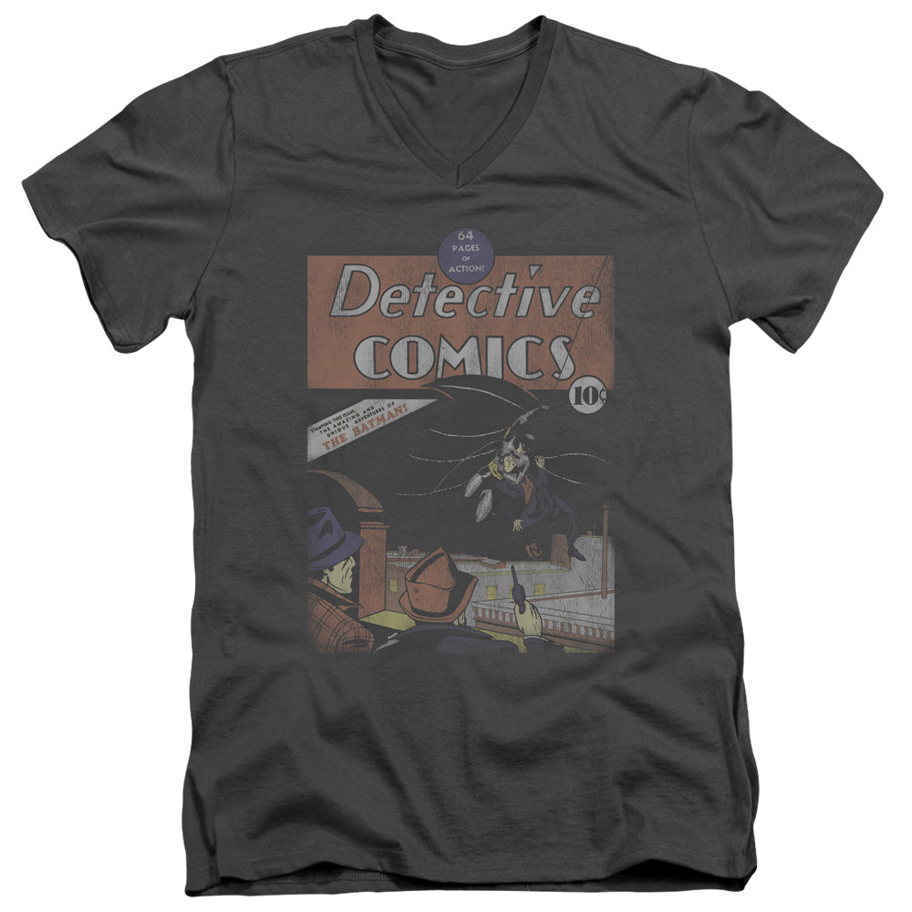 AN OFFCIALLY LICENSED DC DETECTIVE #27 DISTRESSED MEN'S V-NECK T-SHIRT CHARCOAL